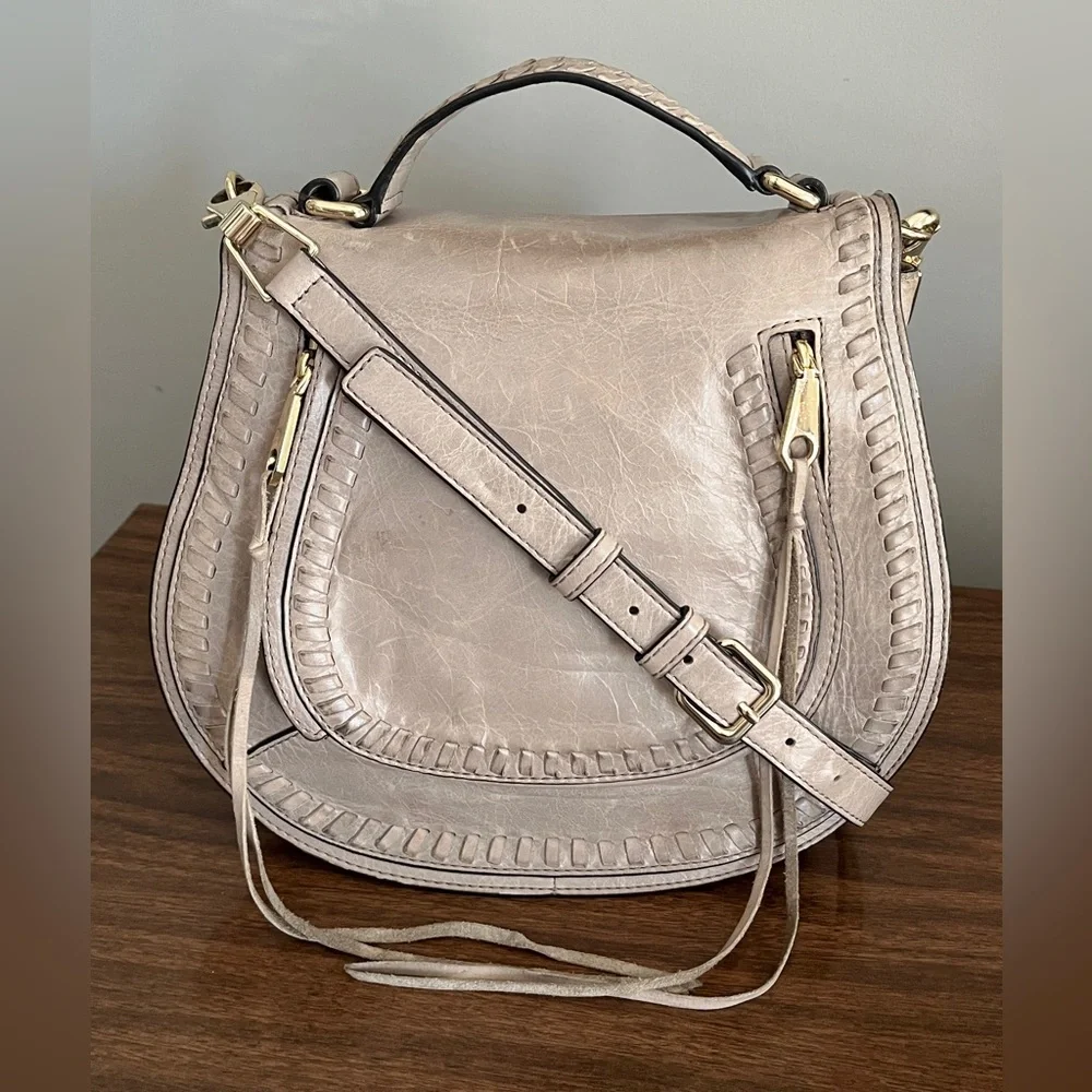 Rebecca Minkoff Distressed Leather, 'Vanity Saddle' in Mushroom, Crossbody Bag - Picture 1 of 14